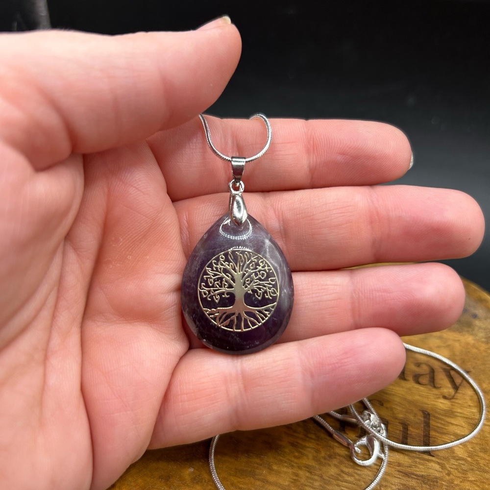 Tree Of Life Amythest fashion Costume necklace 23 Inch